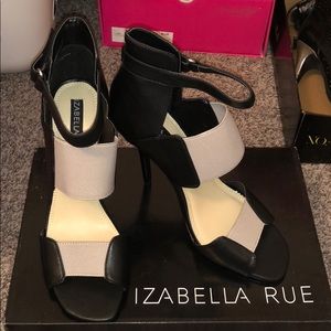Black and Grey Elastic Strap Heels